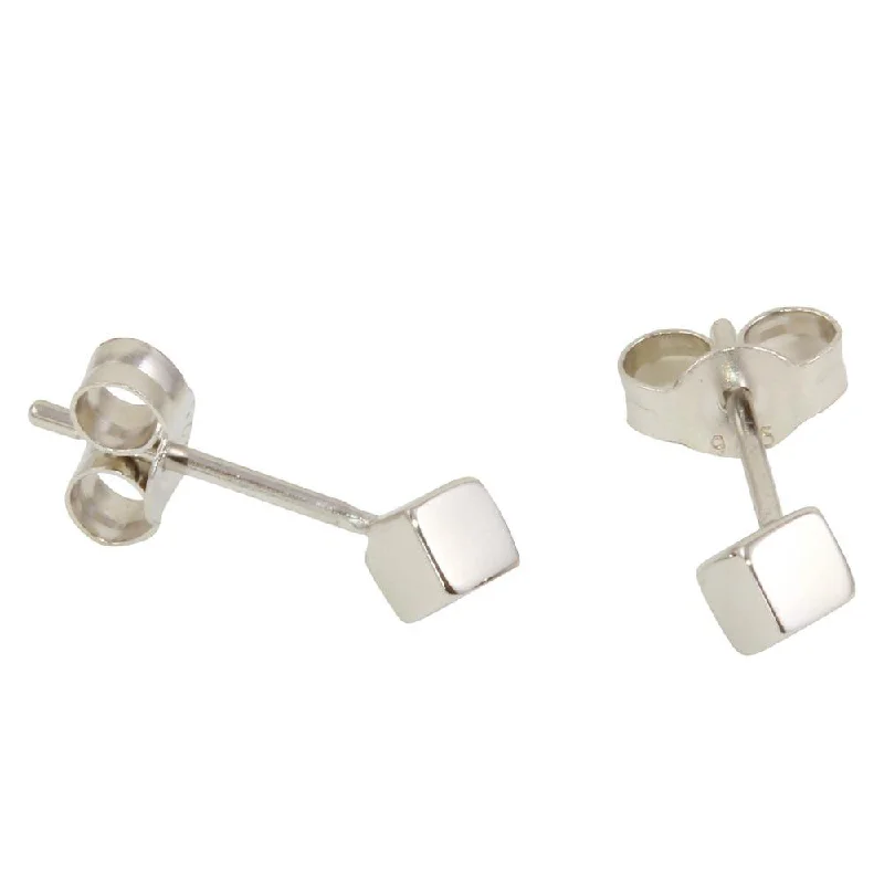 ladies-fashion-hoop-earrings-Rhodium Plated 925 Sterling Silver Cube Stud Earrings - STE01100