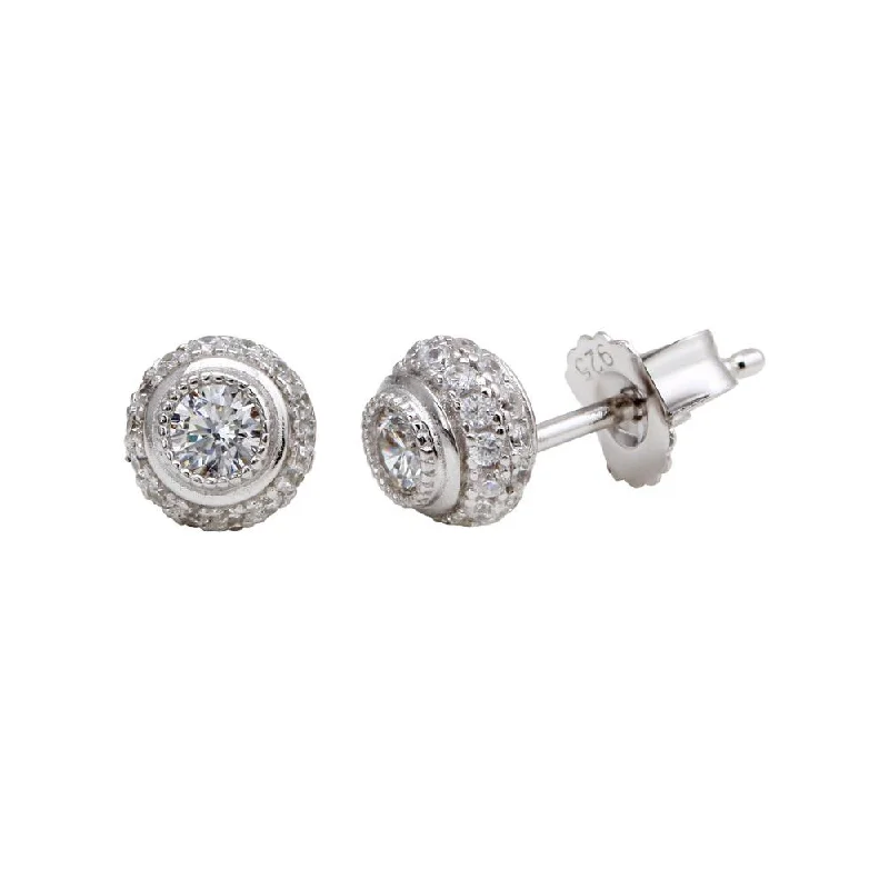 ladies-charm-gold-earrings-Silver 925 Rhodium Plated Micro Pave Clear Round CZ Stud Earrings - ACE00060