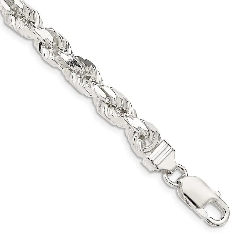 Ladies bracelets for date nights -Sterling Silver 7mm Diamond-cut Rope Chain Bracelet