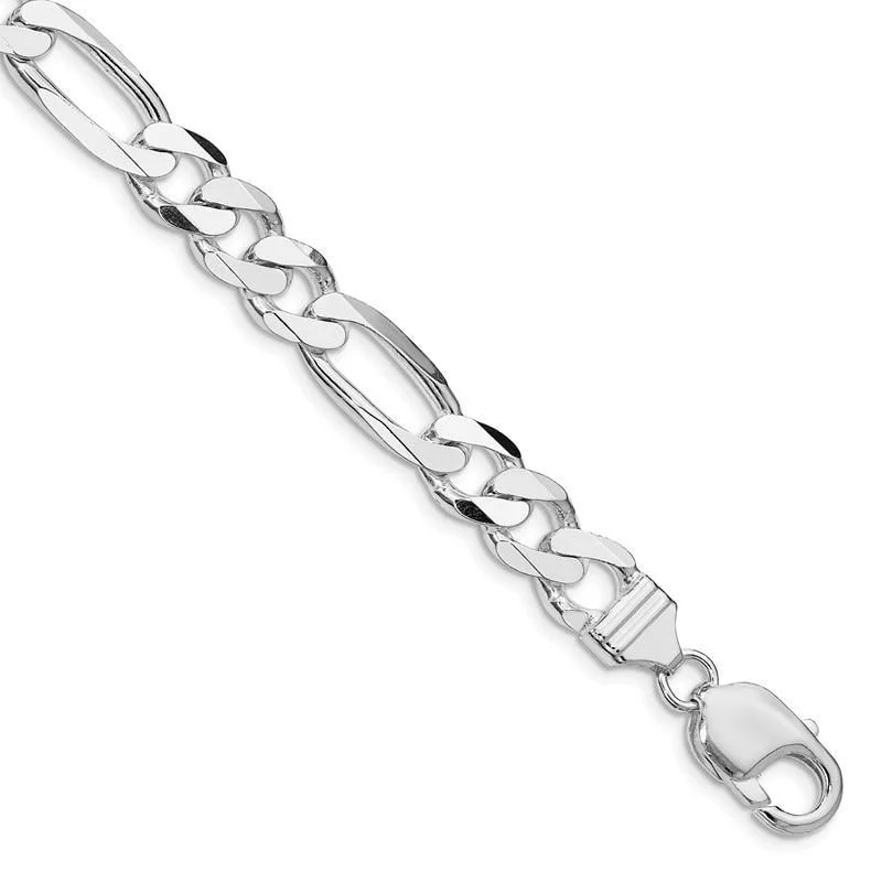 Ladies bracelets for aunts -Sterling Silver Rhodium-plated 9mm Figaro Chain Bracelet