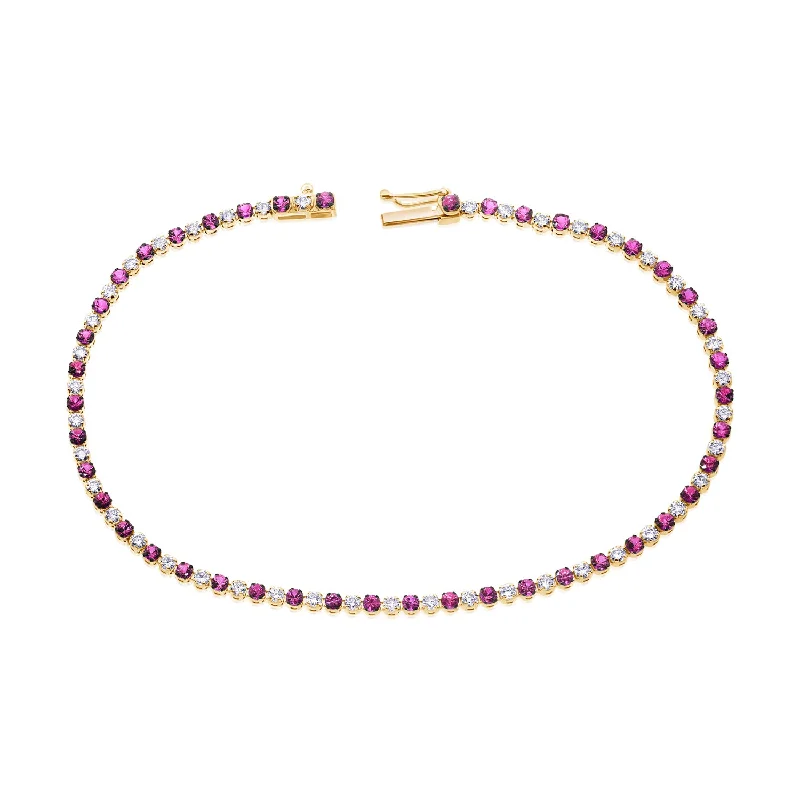 Ladies bracelets for prom nights -Vibrant 14K Gold Pink Sapphire and Diamond Tennis Bracelet