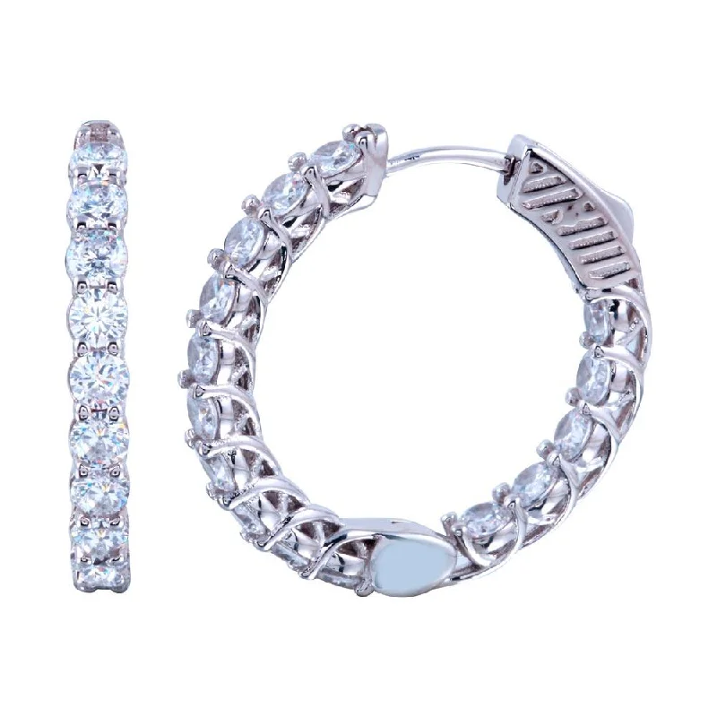 ladies-affordable-pearl-earrings-Rhodium Plated 925 Sterling Silver Inside Out CZ Hoop Vault Lock Earring 19mm - STE01308