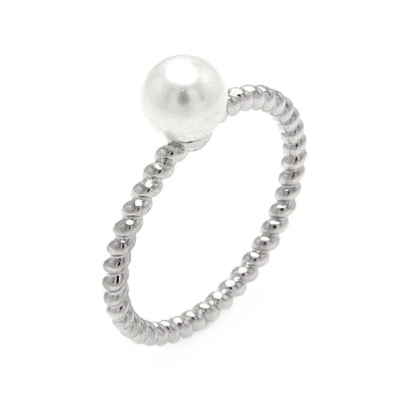 ladies ring bold statement gem-Silver 925 Rhodium Plated Pearl Center Bead Ring - BGR00531