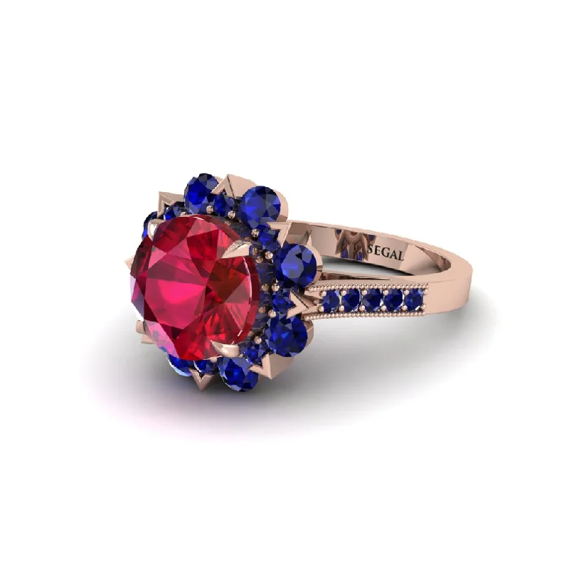 engagement-vintage-diamond-ring-Ruby Halo Sunburst Engagement Ring - Winter No. 71