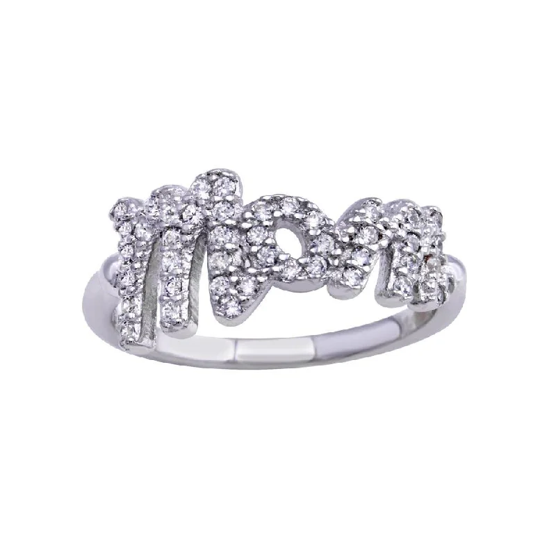 ladies ring unique vine pattern-Rhodium Plated 925 Sterling Silver CZ Mom Ring - BGR01301