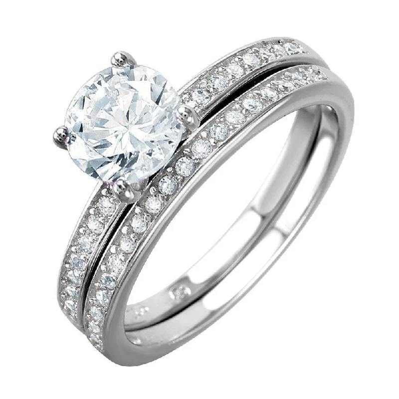 ladies ring regal iolite-Silver 925 Rhodium Plated Bridal Ring with Round CZ Center Stone - BGR01004