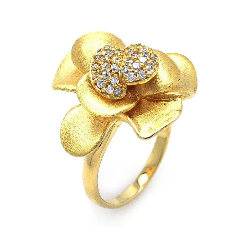 ladies ring celestial starburst-Clearance-Silver 925 Gold Plated Pave Set CZ Flower Ring - STR00575