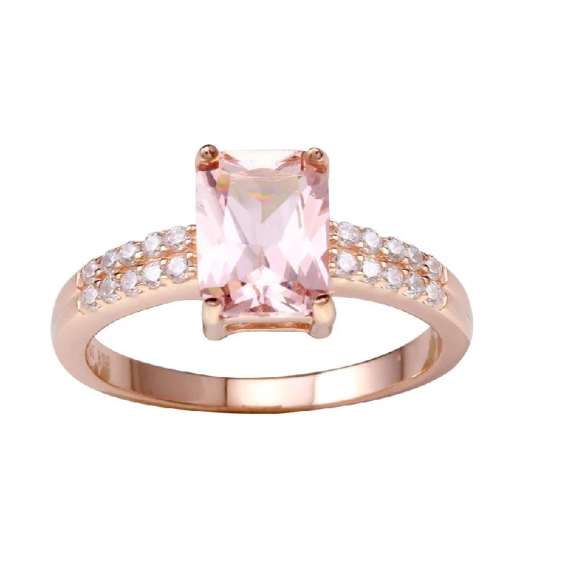 ladies ring chic crossover-Rose Gold Plated 925 Sterling Silver Pink CZ Stone Ring - STR01102