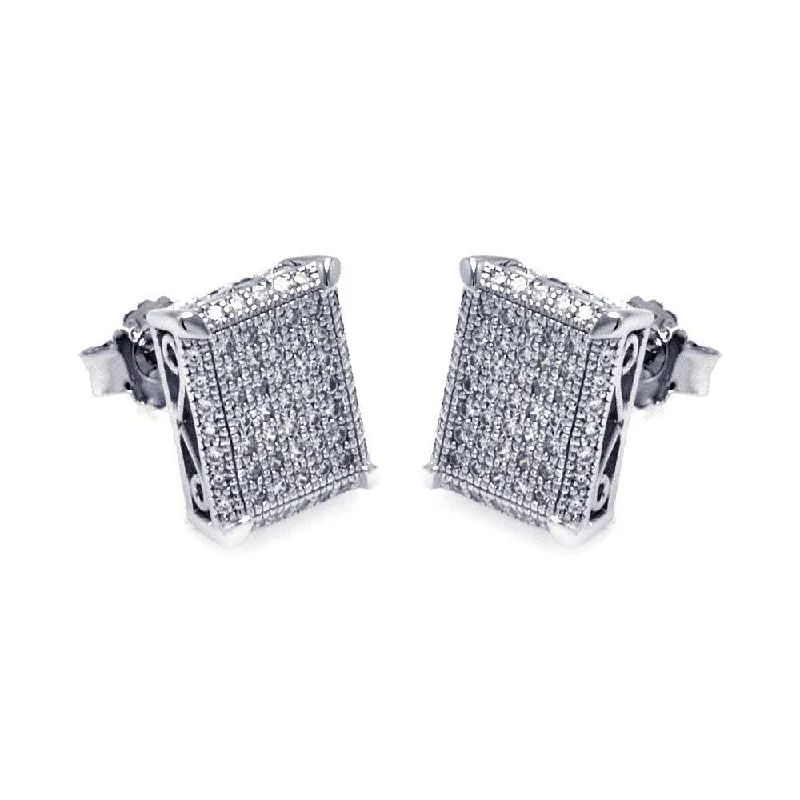 ladies-vintage-rose-gold-earrings-Silver 925 Rhodium Plated Micro Pave Clear Square CZ Stud Earrings - ACE00048