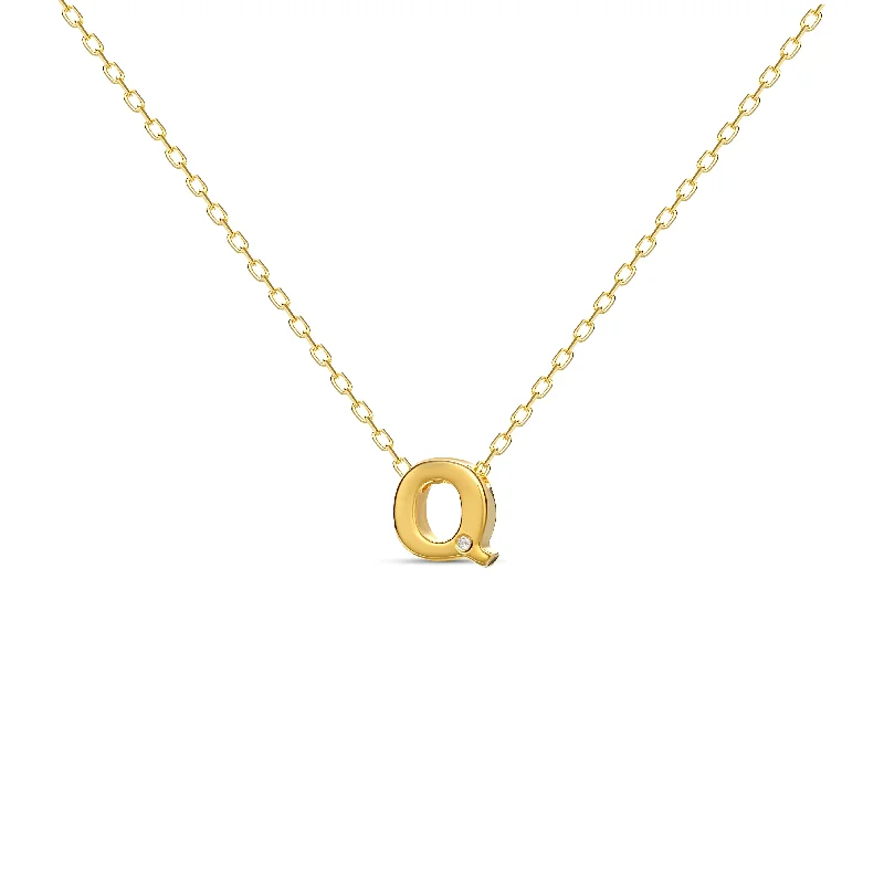 ladies-pearl-heart-necklace-Diamond Letter Necklace "Q" - 18 karat gold vermeil on sterling silver, diamond 0.01 carat