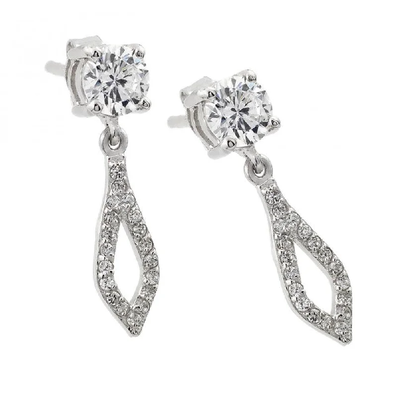 ladies-chandelier-rose-gold-earrings-Silver 925 Rhodium Plated Square and Round Open Marquis Clear CZ Dangling Stud Earrings - STE00958