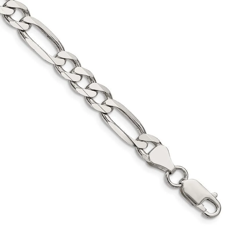 Ladies bracelets for designers -Sterling Silver 6.75mm Figaro Chain Bracelet