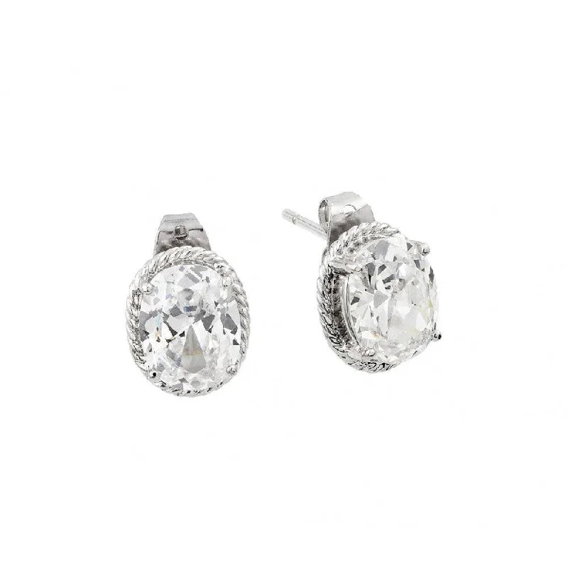 ladies-tassel-long-earrings-Silver 925 Rhodium Plated Round Clear CZ Stud Earrings - BGE00425