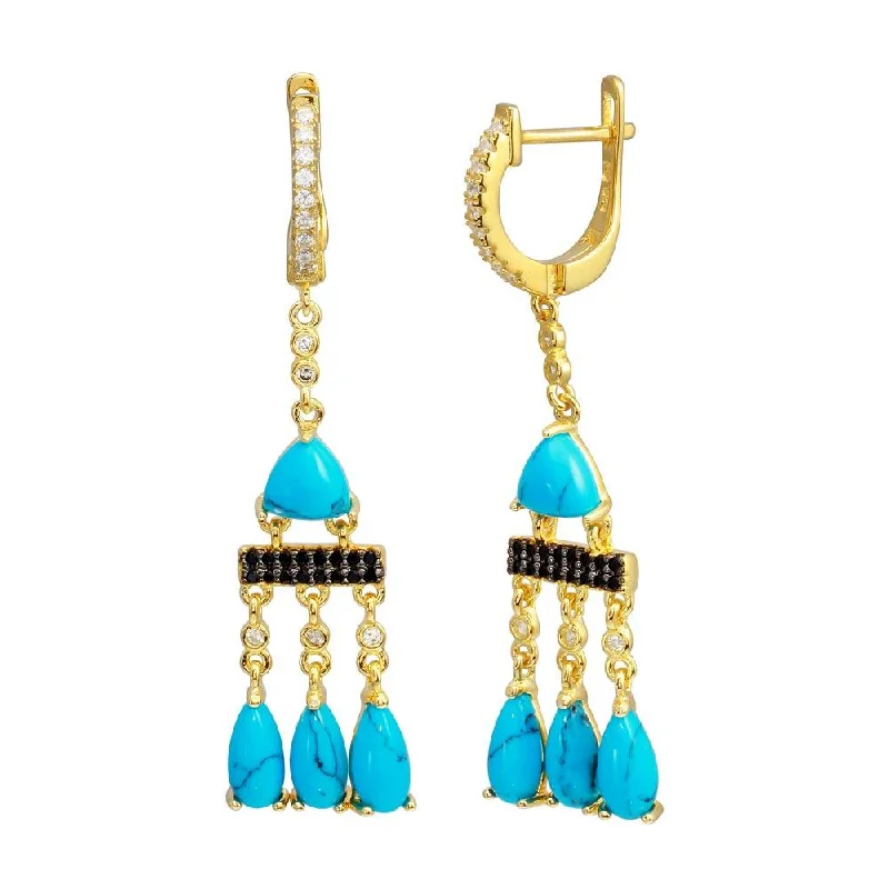 ladies-modern-earrings-Gold Plated 925 Sterling Silver Danging CZ and Turquoise Earring - BGE00645