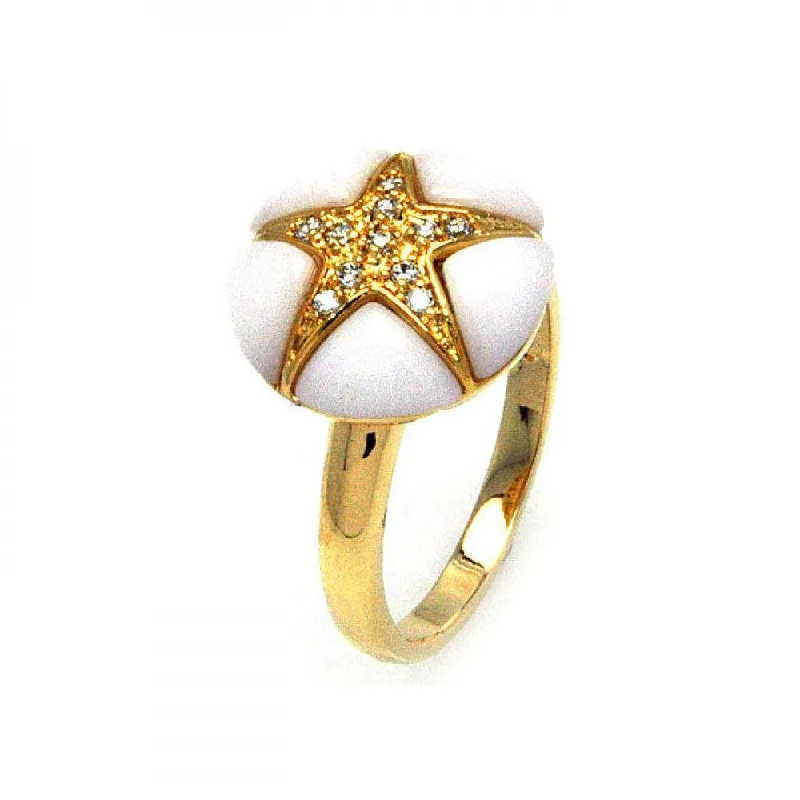 ladies ring delicate fluorite-Clearance-Silver 925 Gold Plated White Onyx Clear CZ Starfish Ring - BGR00300