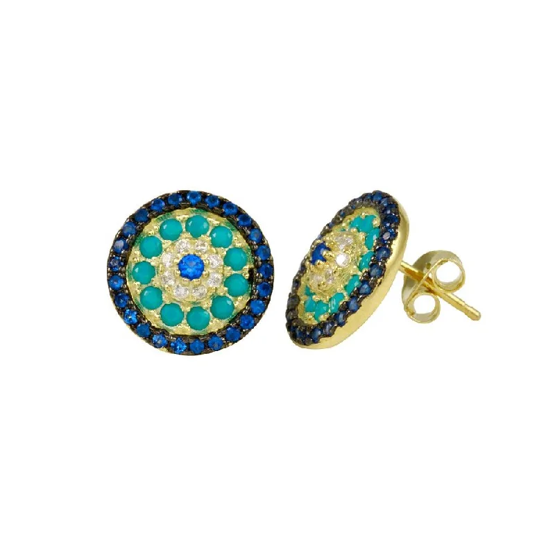 ladies-vintage-drop-earrings-Gold Plated 925 Sterling Silver Evil Eye Stud Earring - BGE00668