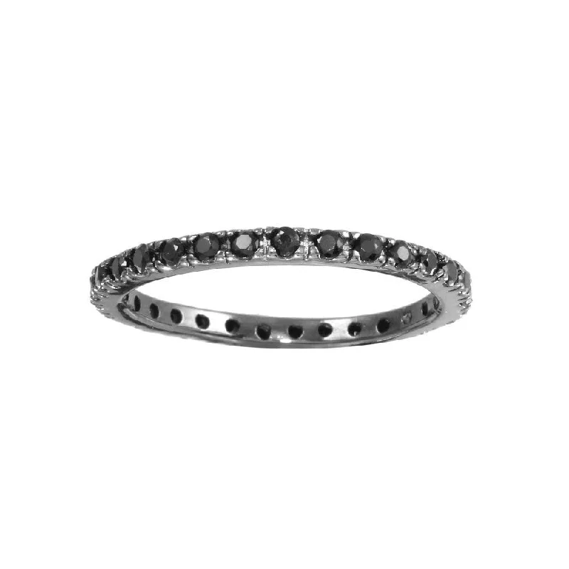 ladies ring deep blue quartz-Silver 925 Rhodium Plated Plated Inlay Eternity Ring - BGR00339BLK