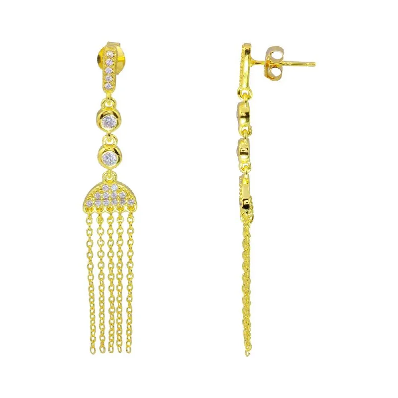 ladies-gift-crystal-earrings-Gold Plated 925 Sterling Silver Drop Tassel Earrings - BGE00560