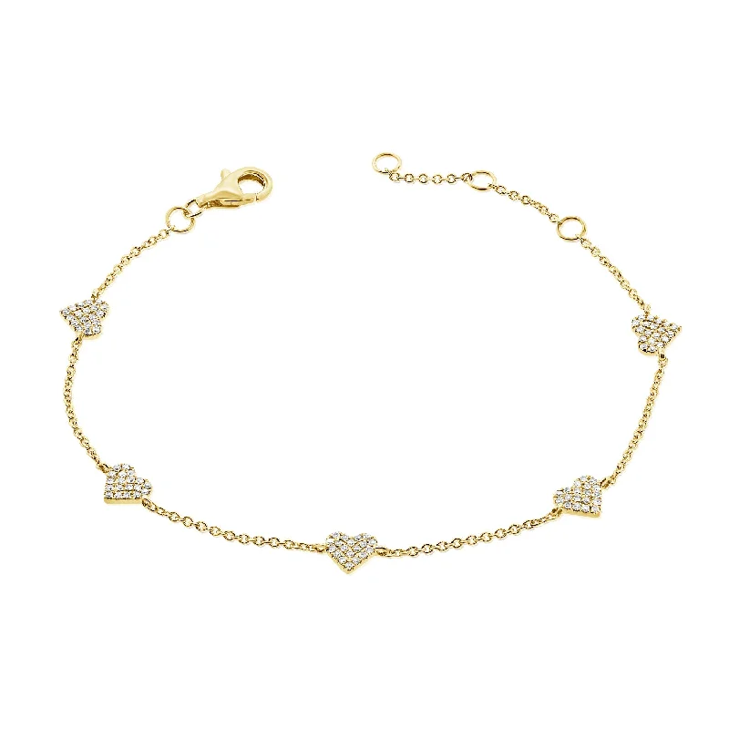 Ladies bracelets with tree charms -14K Gold Multi-Heart Diamond Bracelet