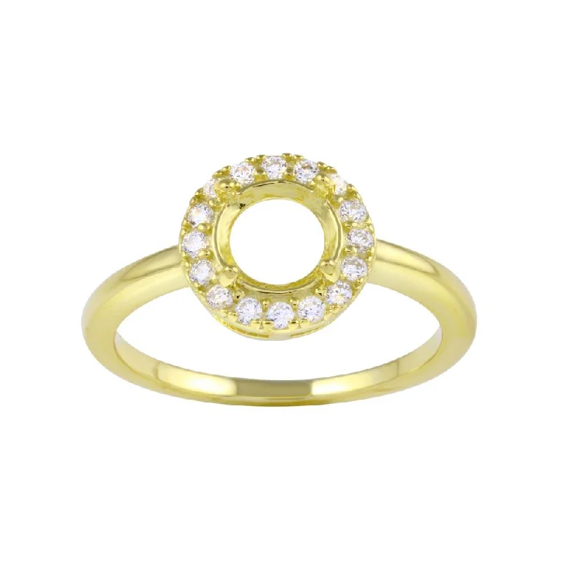 ladies ring personalized date detail-Gold Plated 925 Sterling Silver Clear CZ Round Mounting Ring - BGR01333GP