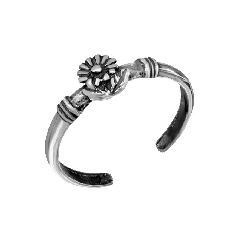 ladies ring satin moissanite-Silver 925 Flower Adjustable Toe Ring - TR296-A