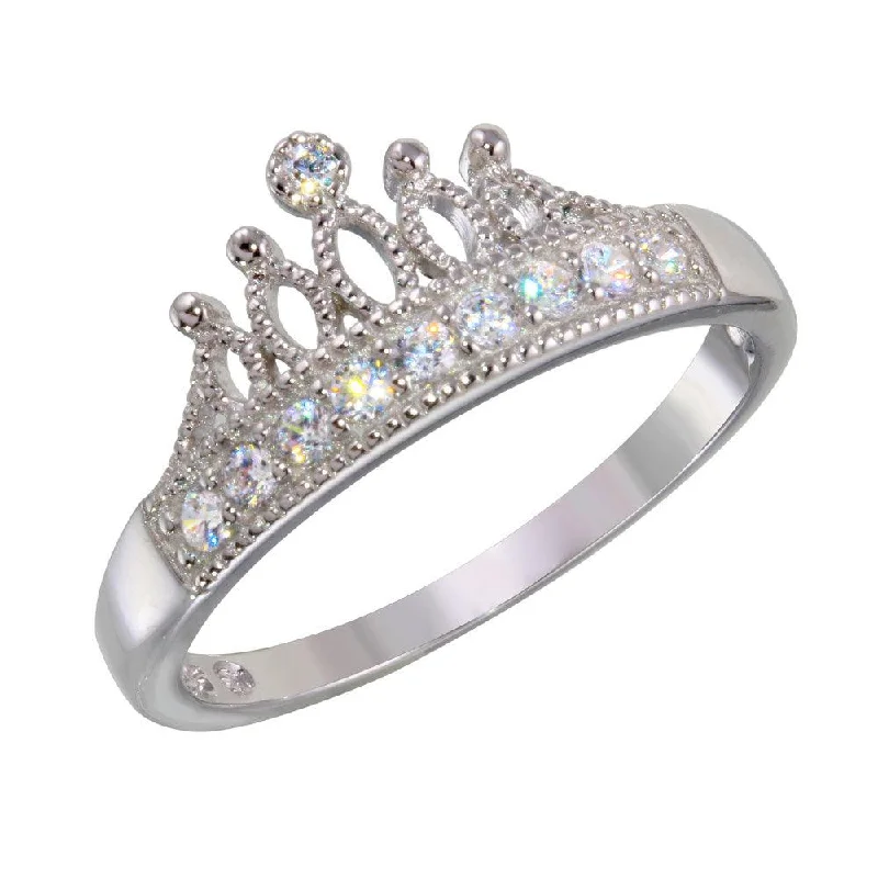 ladies ring winter snowflake-Rhodium Plated 925 Sterling Silver Tiara Ring with CZ - BGR01144