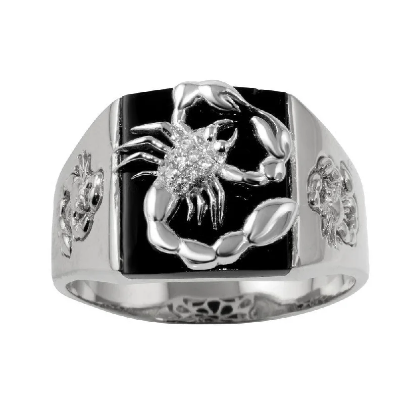 ladies ring matte moissanite-Rhodium Plated 925 Sterling Silver Square Scorpion Ring with CZ - GMR00226RH