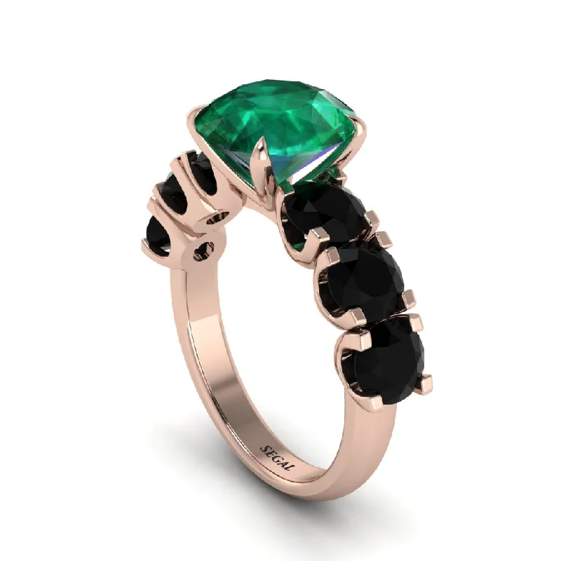 engagement-oval-silver-ring-Round Cut Emerald Cathedral Engagement Ring - Tatum No. 35