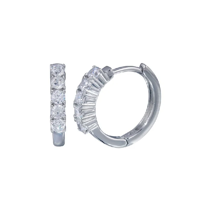 ladies-silver-star-earrings-Silver 925 Rhodium Plated CZ huggie hoop Earrings - STE00279