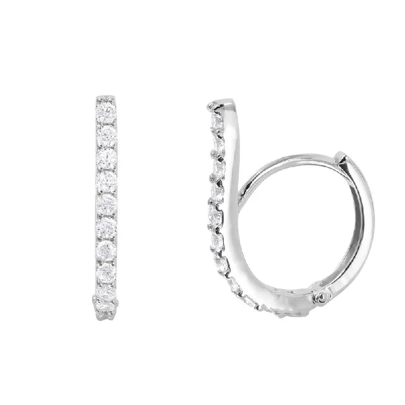 ladies-birthstone-gold-earrings-Silver 925 Rhodium Plated Swoop CZ huggie hoop Earrings - GME00026