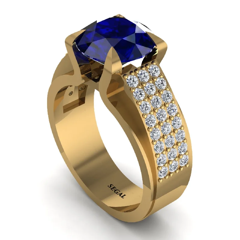 engagement-asscher-cut-ring-Round Cut Sapphire 14K Gold Pave Engagement Ring - Saylor No. 13