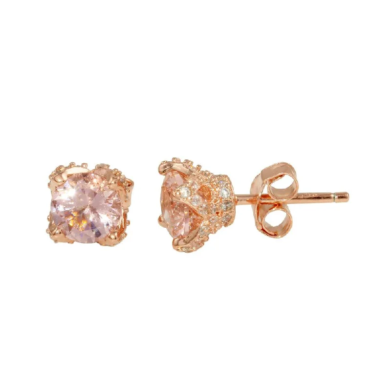 ladies-dangle-silver-earrings-Rose Gold Plated 925 Sterling Silver CZ Stud Earrings - STE01141