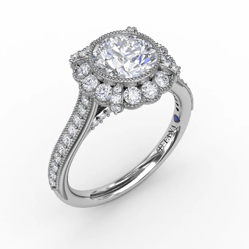 engagement-diamond-eternity-ring-Vintage Scalloped Halo Engagement Ring With Milgrain Details