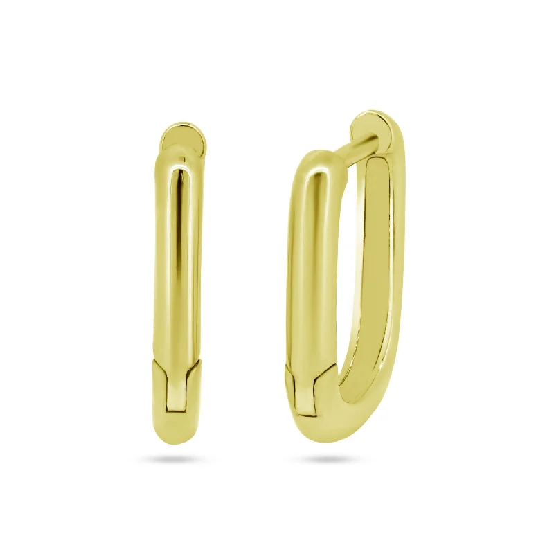 ladies-fashion-gold-earrings-Sterling Silver Gold Plated Square Oval Hoop Earring - STE01359GP