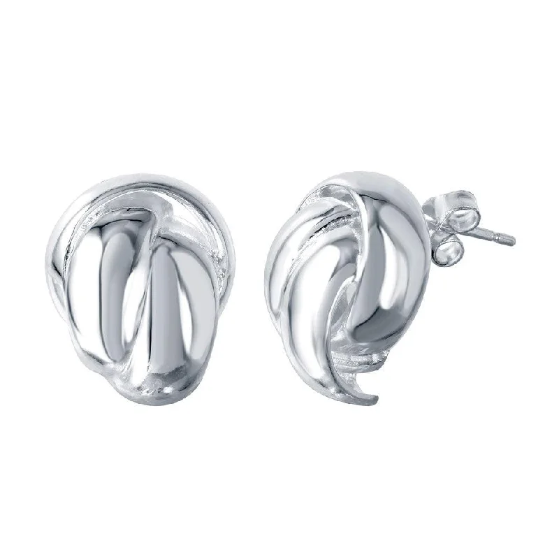 ladies-silver-flower-earrings-Silver 925 Rhodium Plated Overlapping Stud Earrings - STE00740