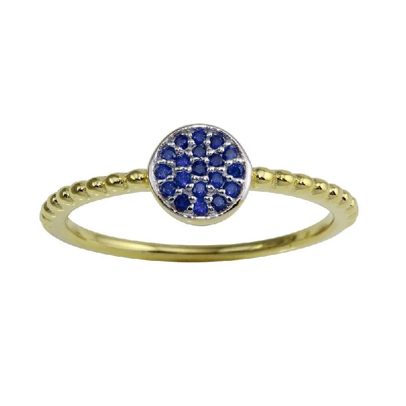 ladies ring delicate fluorite-Gold Plated 925 Sterling Silver Circle Ring with Blue CZ - BGR01183BLUE