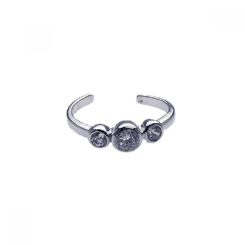 ladies ring personalized date detail-Silver 925 Rhodium Plated 3 Set Clear CZ Toe Ring - CZTR5