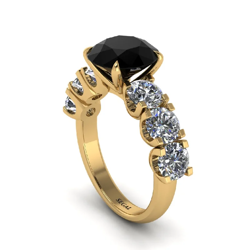 engagement-solitaire-pearl-ring-Round Cut Black Diamond Cathedral Engagement Ring - Tatum No. 7