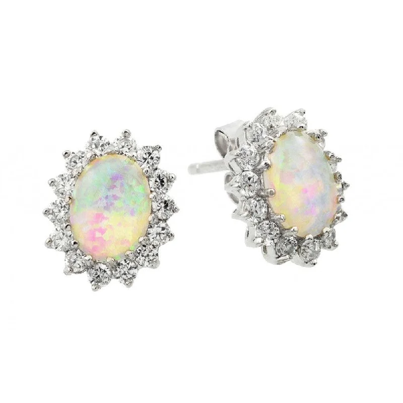 ladies-vintage-earrings-Silver 925 Rhodium Plated Opal Sun CZ Stud Earrings - STE00941