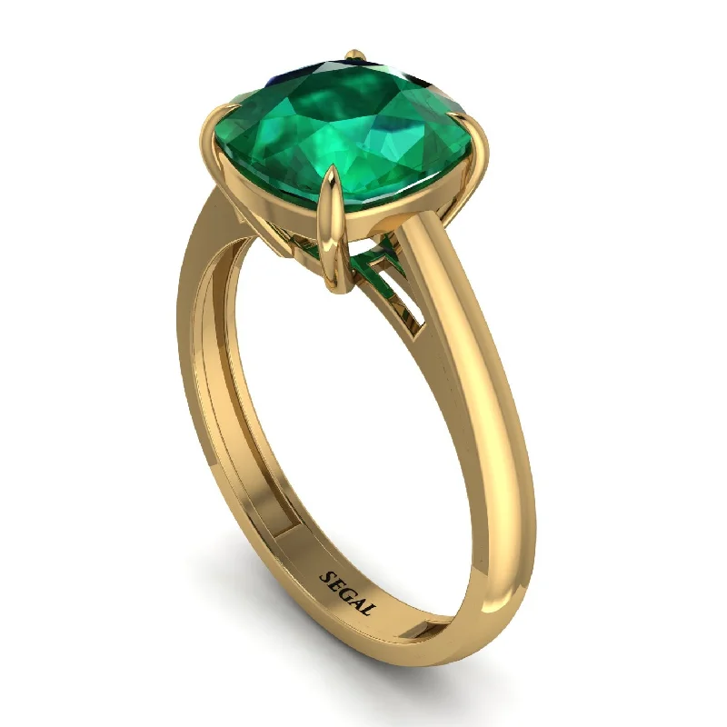 engagement-halo-rose-gold-ring-Cushion Cut Emerald Solitaire Engagement Ring - Royalty No. 4