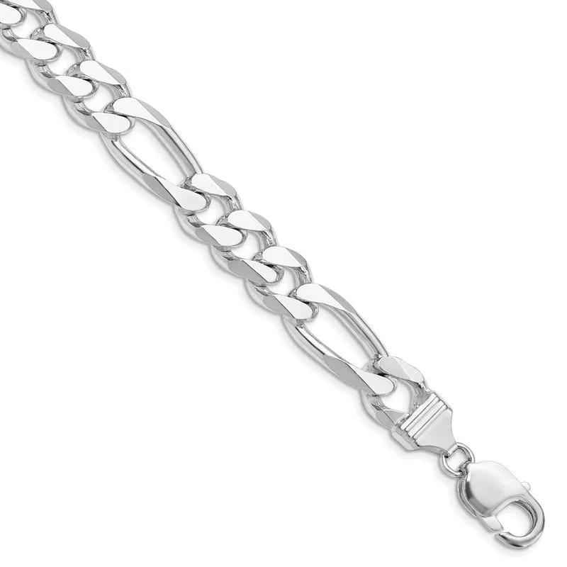 Ladies bracelets with topaz -Sterling Silver Rhodium-plated 10.75mm Figaro Chain Bracelet