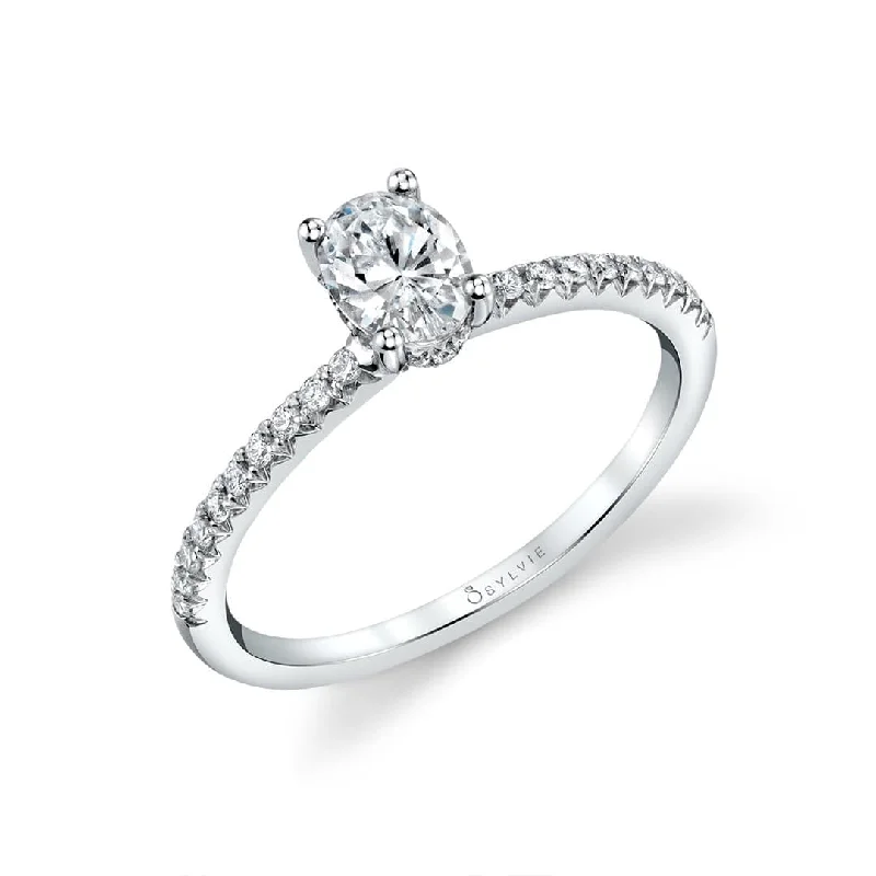 engagement-elegant-diamond-ring-Sylvie Collection 14K White Gold Oval Engagement Ring Setting