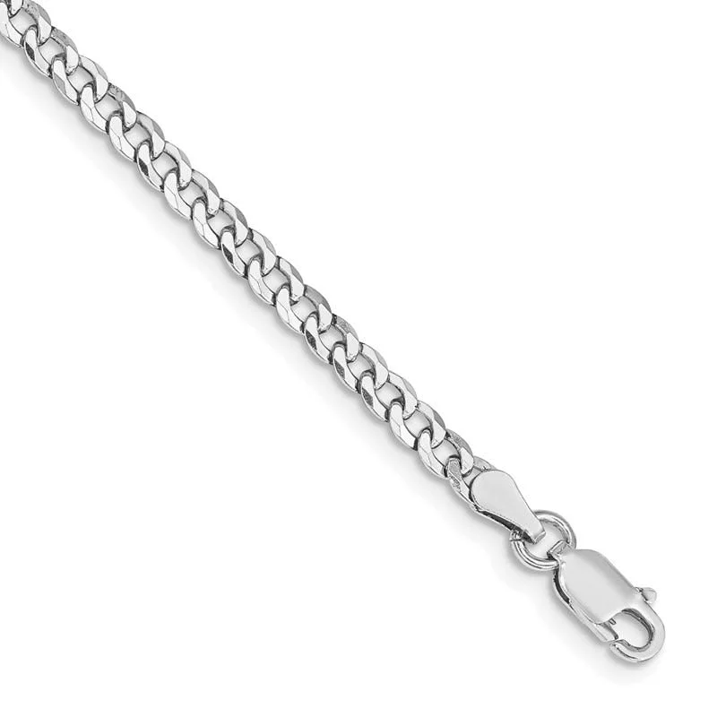 Ladies bracelets for hangouts -Sterling Silver Rhodium-plated 3.2mm Beveled Curb Chain Bracelet