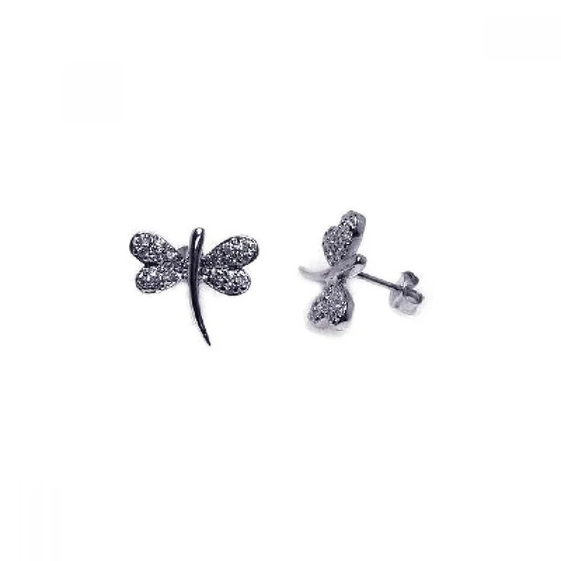 ladies-star-chandelier-earrings-Silver 925 Rhodium Plated CZ Dragonfly Stud Earrings - STE00049