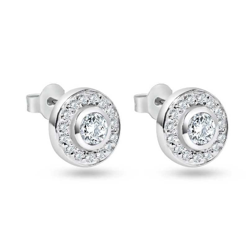 ladies-birthstone-chandelier-earrings-Silver 925 Rhodium Plated Round CZ Stud Earrings - STE00576CLR