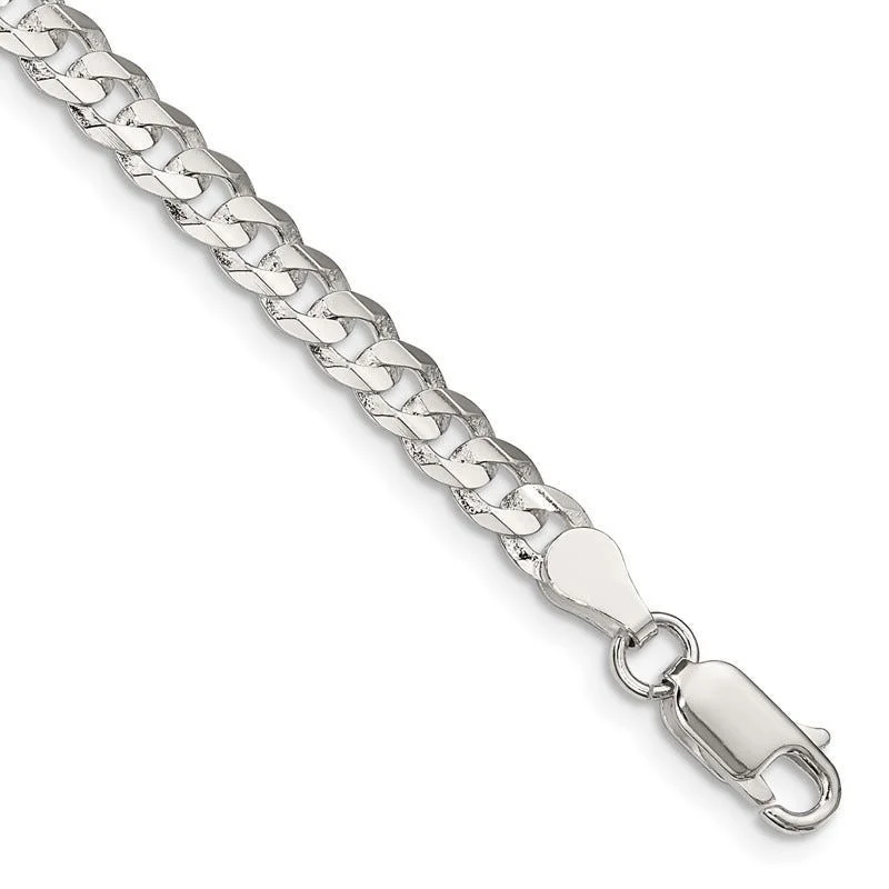 Ladies bracelets thin cuffs -Sterling Silver 4.5mm Concave Beveled Curb Chain Bracelet