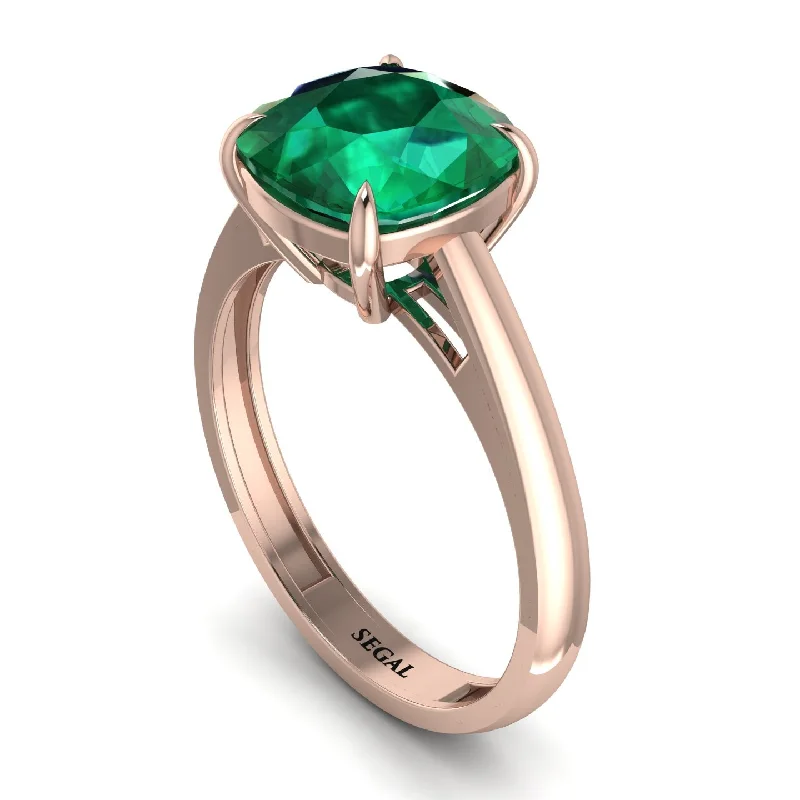 engagement-handmade-silver-ring-Cushion Cut Emerald Solitaire Engagement Ring - Royalty No. 5