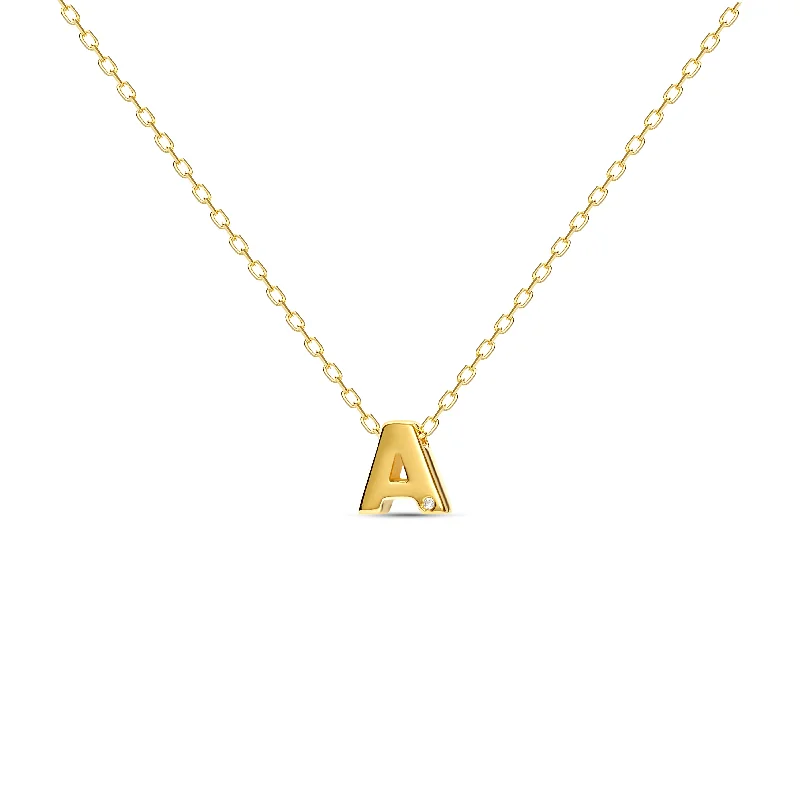 ladies-locket-heart-necklace-Diamond Letter Necklace "A" - 18 karat gold vermeil on sterling silver, diamond 0.01 carat