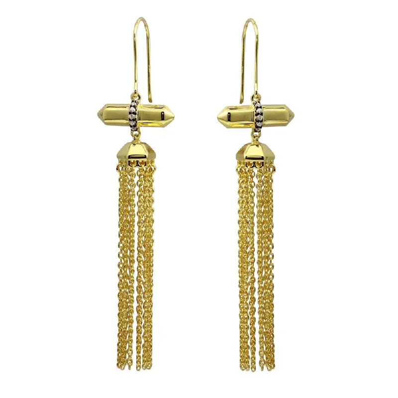 ladies-beaded-chandelier-earrings-Gold Plated 925 Sterling Silver Tassel Earrings with CZ - BGE00579