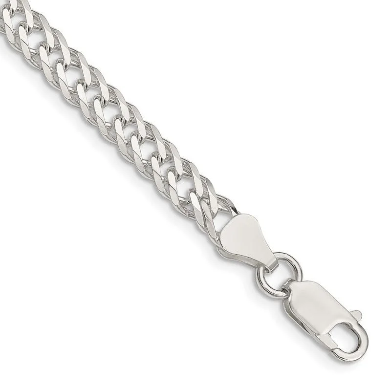 Ladies bracelets for free spirits -Sterling Silver 5.25mm 6 Side D/C Flat Double Curb Chain Bracelet